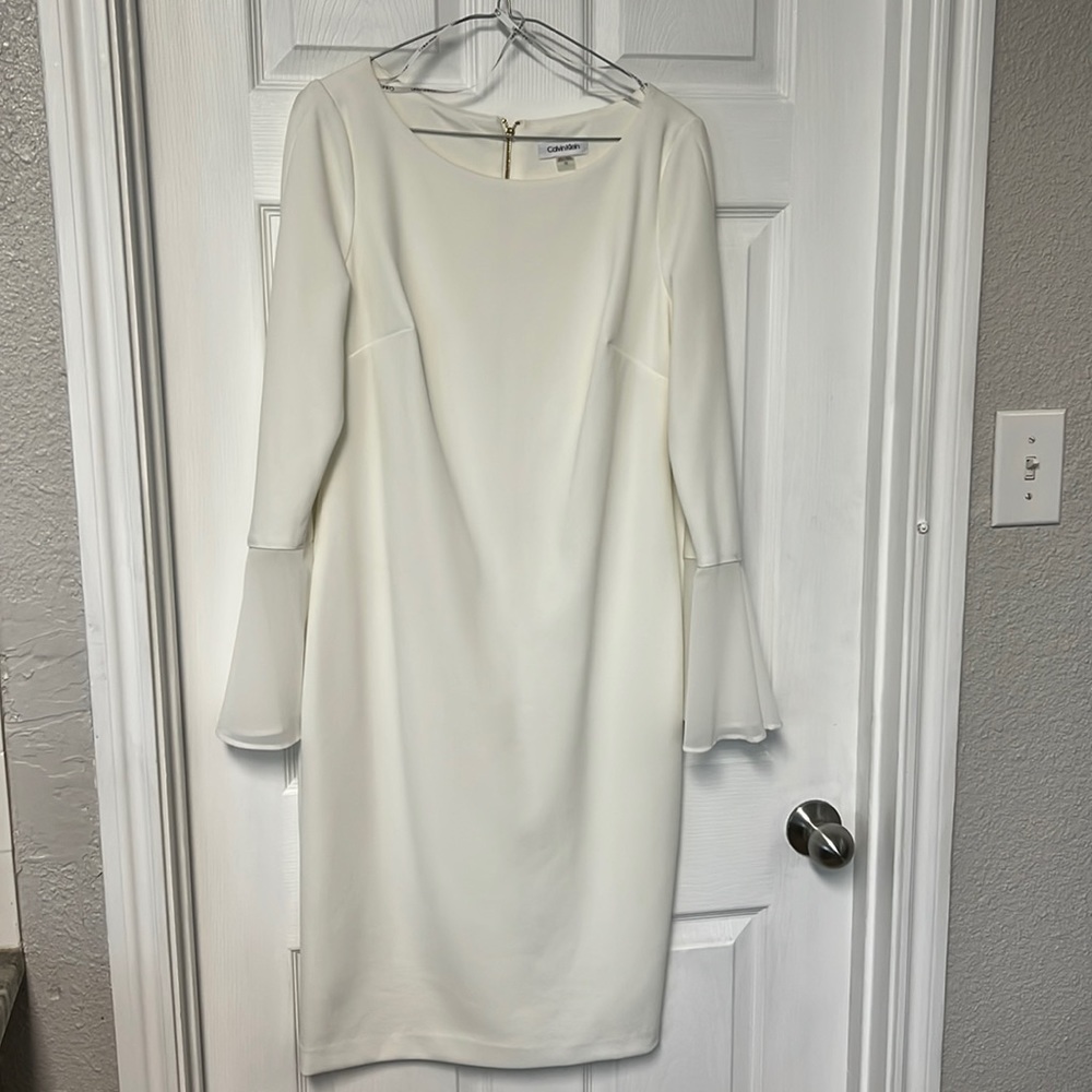 Lind Sleeve White Dress Calvin Klein